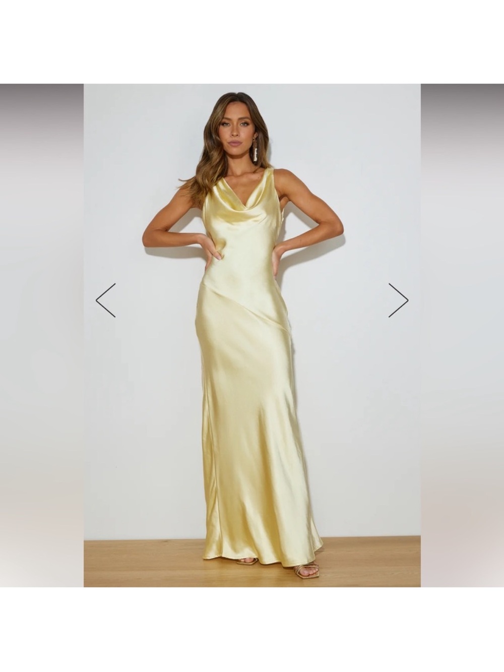 Hello Molly Satin Cowl Maxi Dress in Pale Yellow